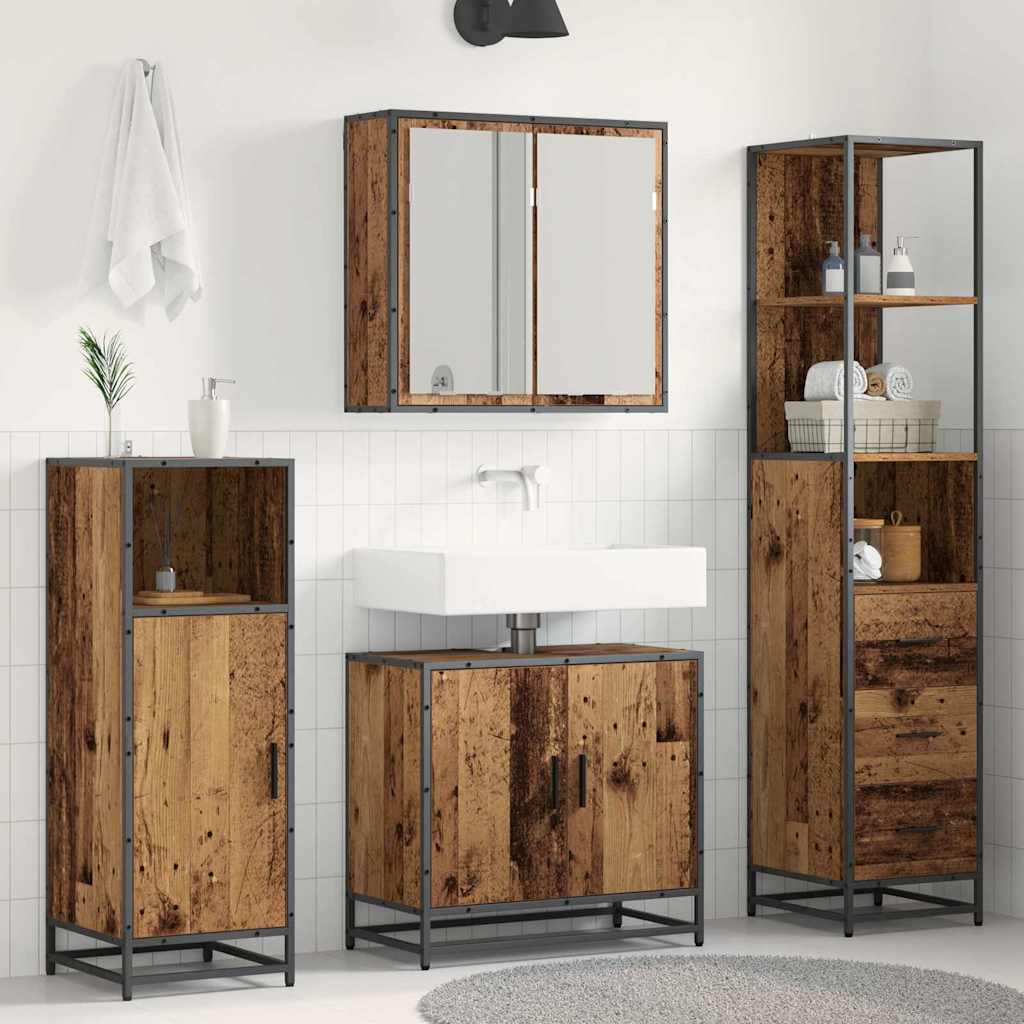 Badezimmermöbel-Set mit Schubladen 3 pcs Altholz Holzwerkstoff