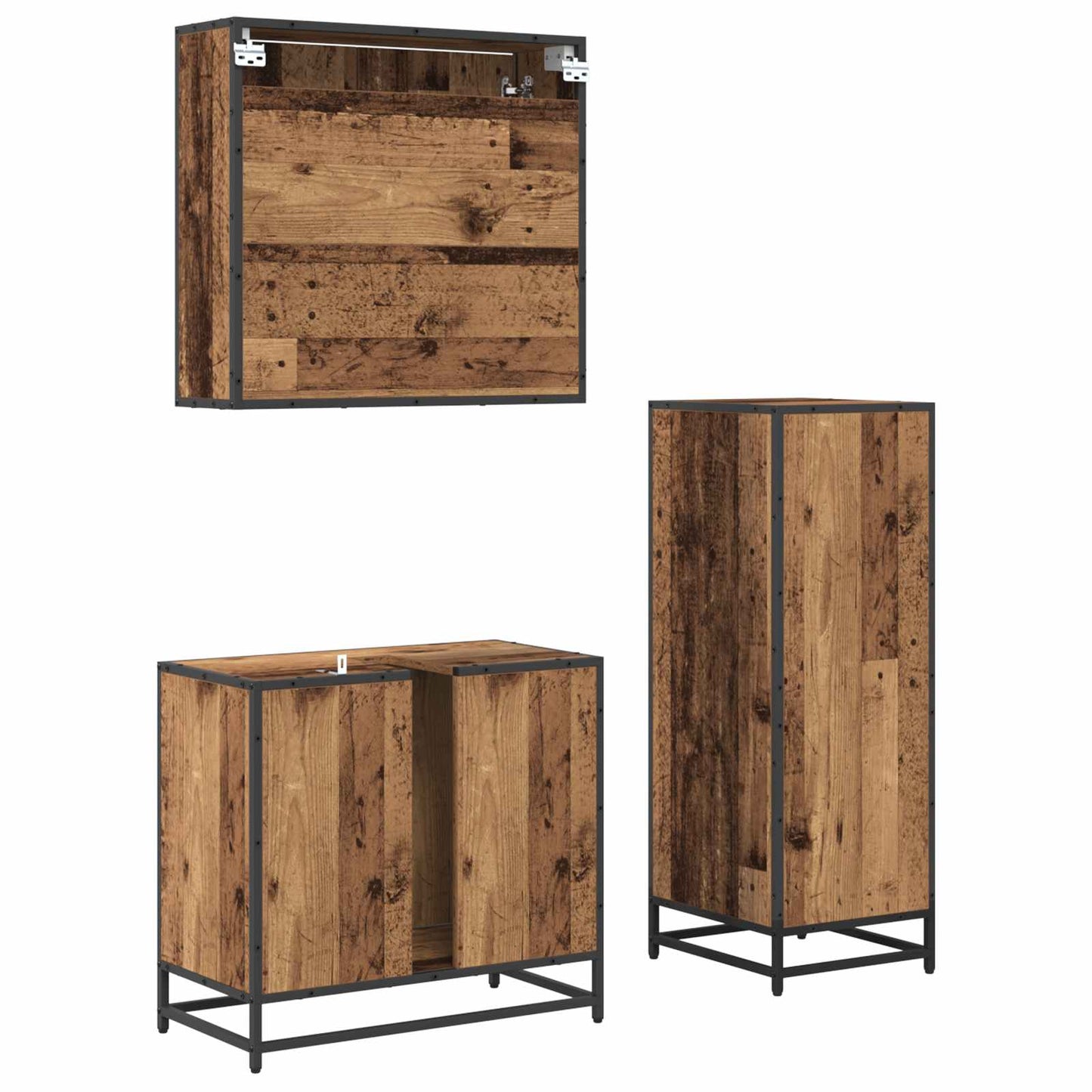 Badezimmermöbel-Set mit Schubladen 3 pcs Altholz Holzwerkstoff
