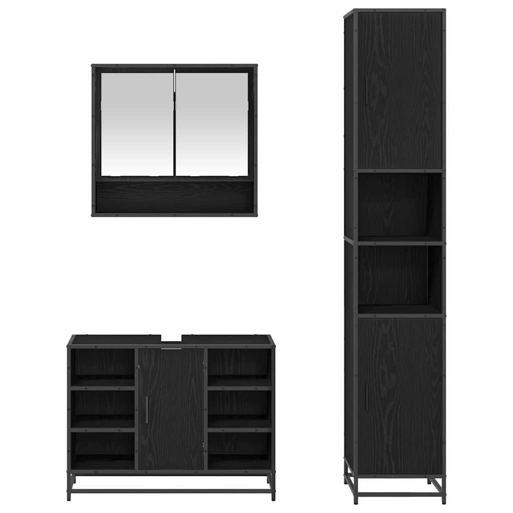 Badezimmermöbel-Set 3 pcs Schwarz Eichen-Optik Holzwerkstoff