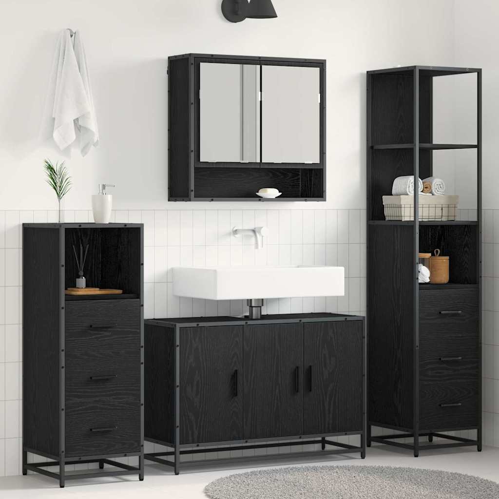 Badezimmermöbel-Set 4 pcs Schwarz Eichen-Optik Holzwerkstoff