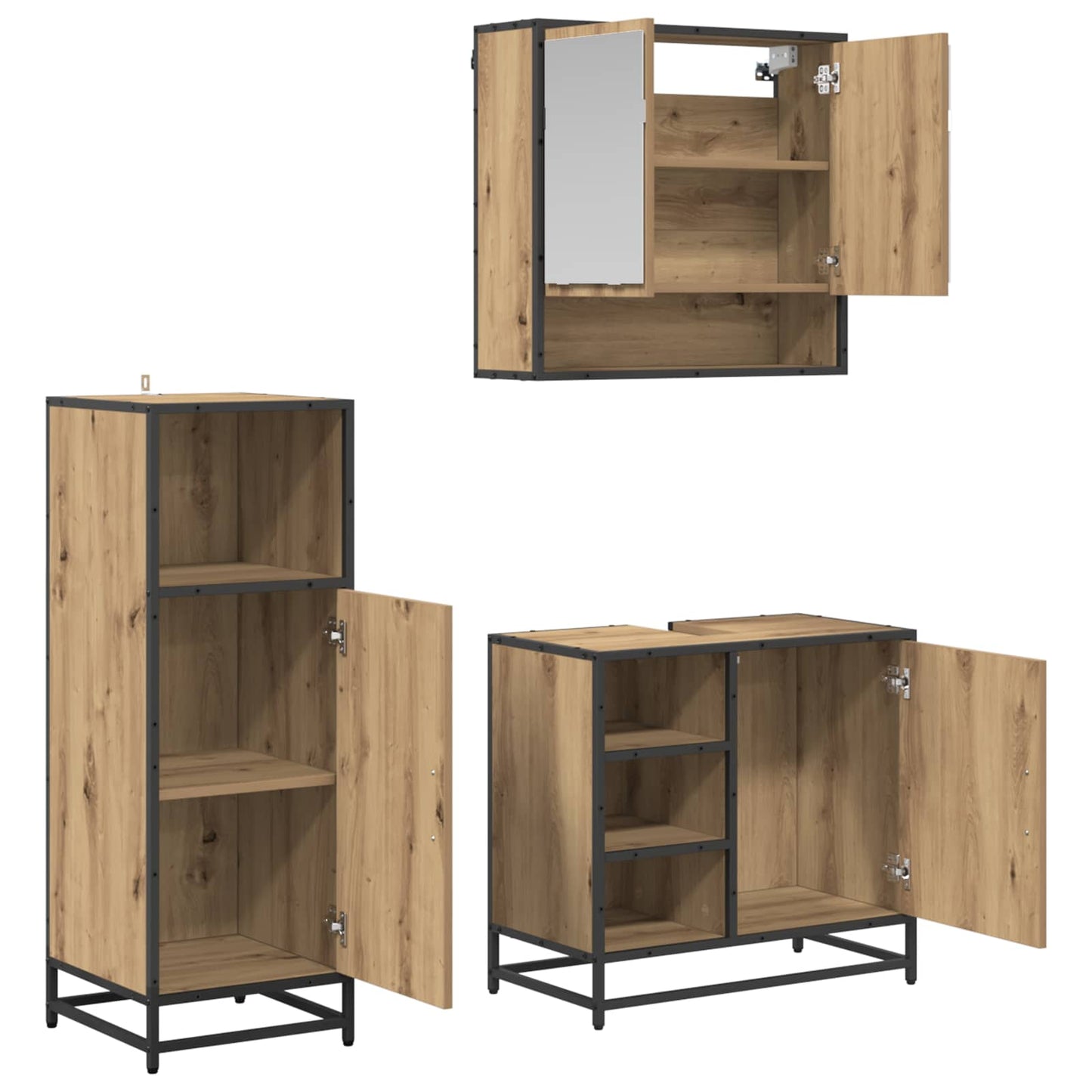 Badezimmermöbel-Set mit Regal 3 pcs Artisan-Eiche Holzwerkstoff