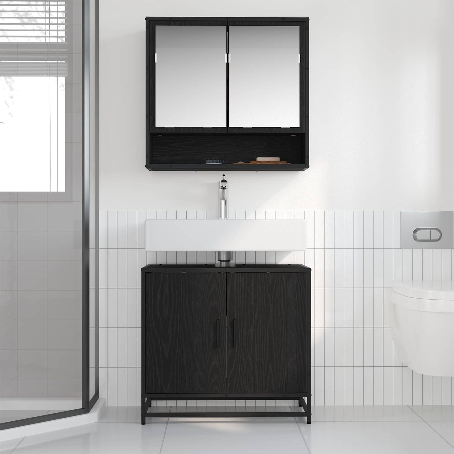 Badezimmermöbel-Set 2 pcs Schwarz Eichen-Optik Holzwerkstoff