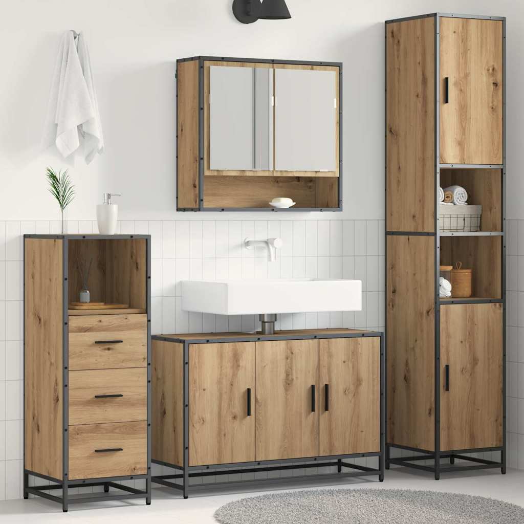 Badezimmermöbel-Set mit Regal 3 pcs Artisan-Eiche Holzwerkstoff