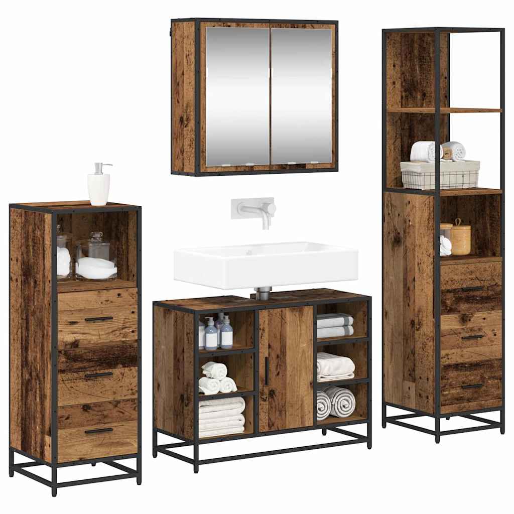 Badezimmermöbel-Set mit Schubladen 4 pcs Altholz Holzwerkstoff