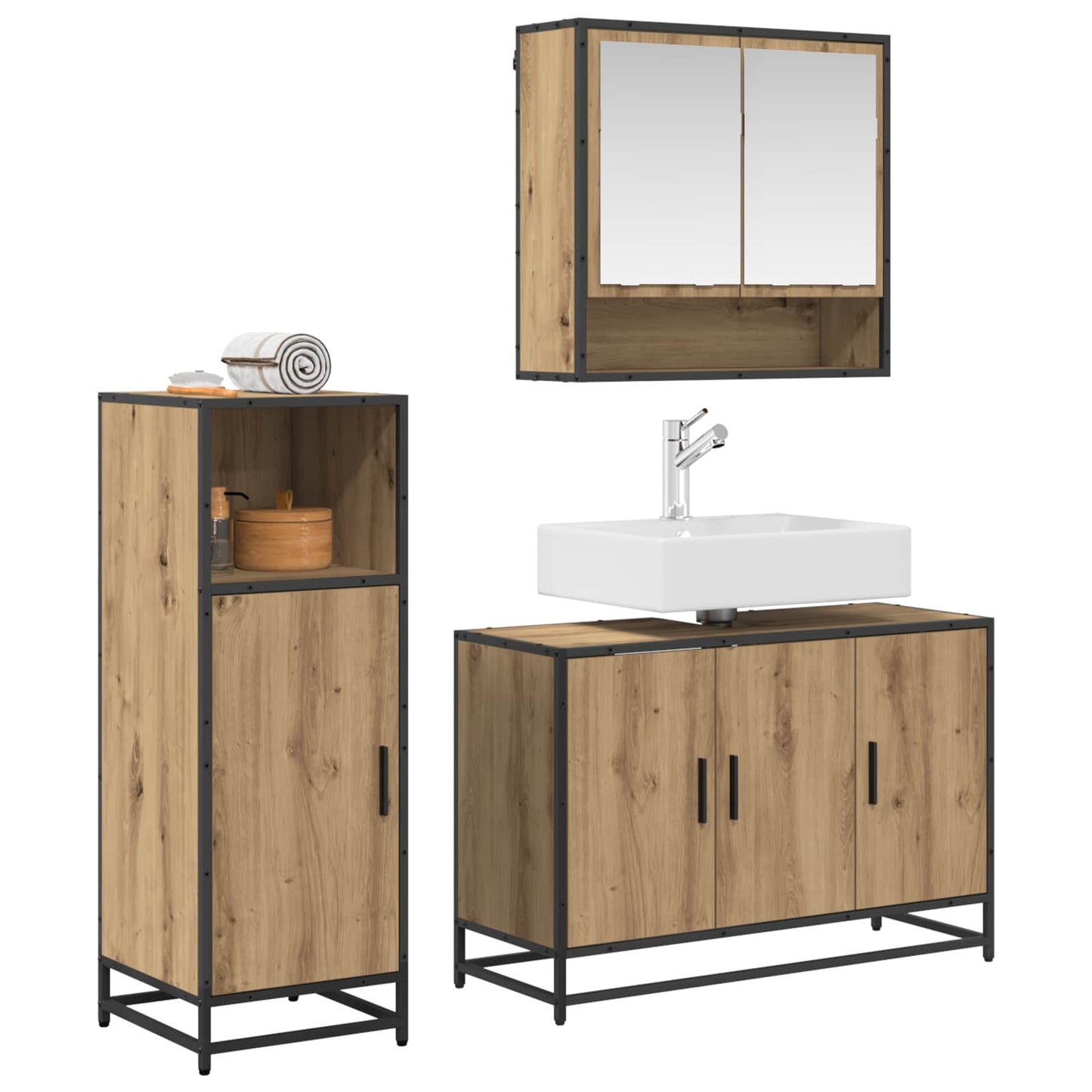 Badezimmermöbel-Set mit Regal 3 pcs Artisan-Eiche Holzwerkstoff