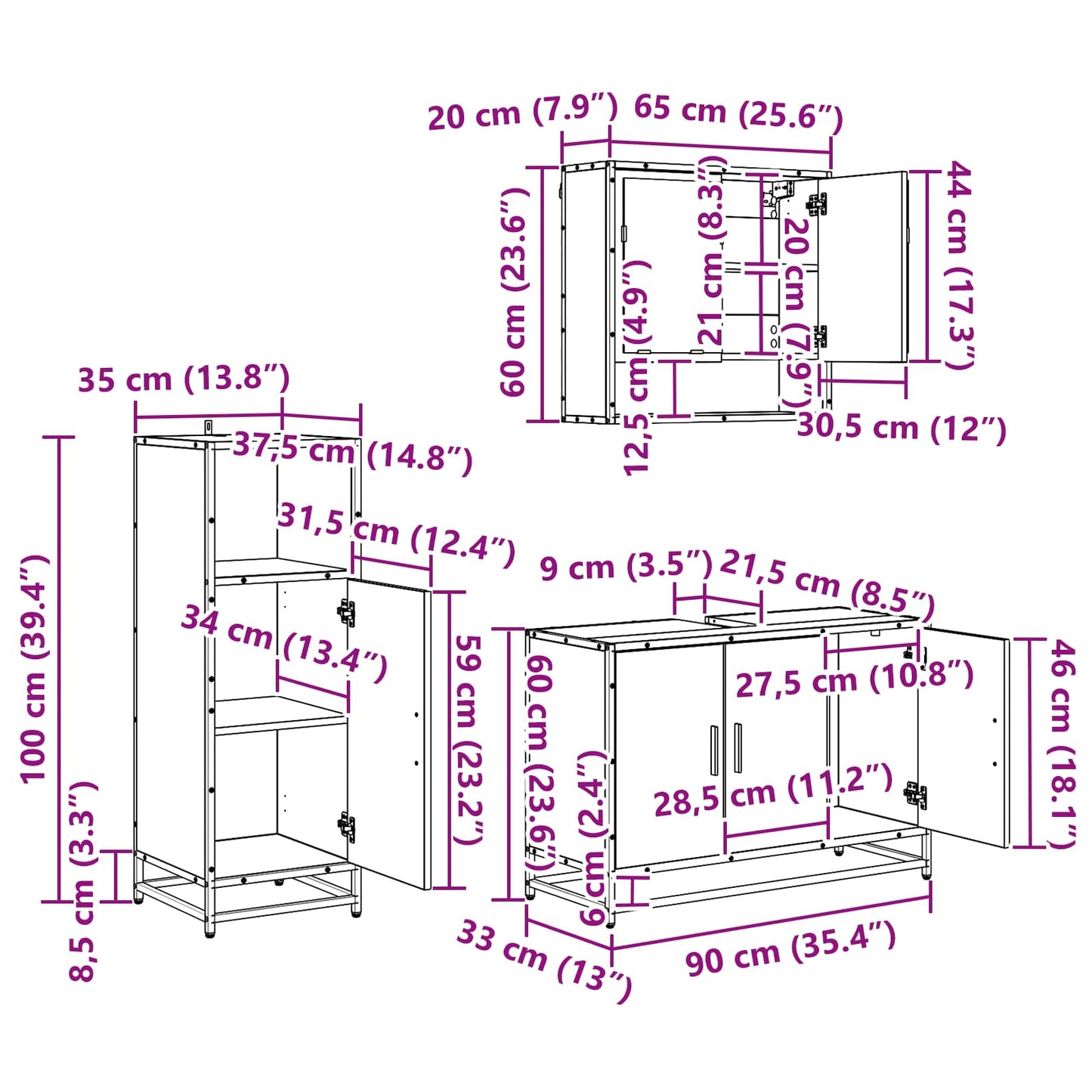 Badezimmermöbel-Set mit Regal 3 pcs Artisan-Eiche Holzwerkstoff