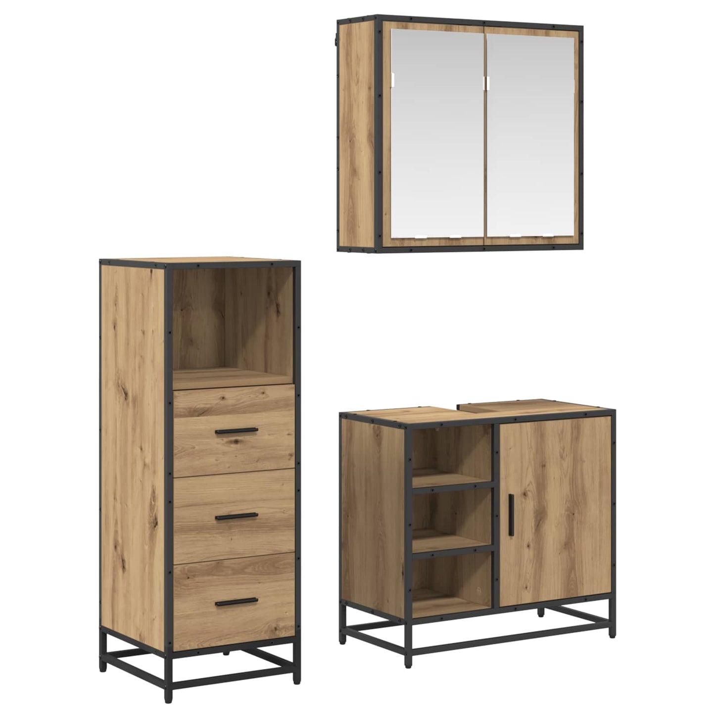 Badezimmermöbel-Set mit Regal 3 pcs Artisan-Eiche Holzwerkstoff