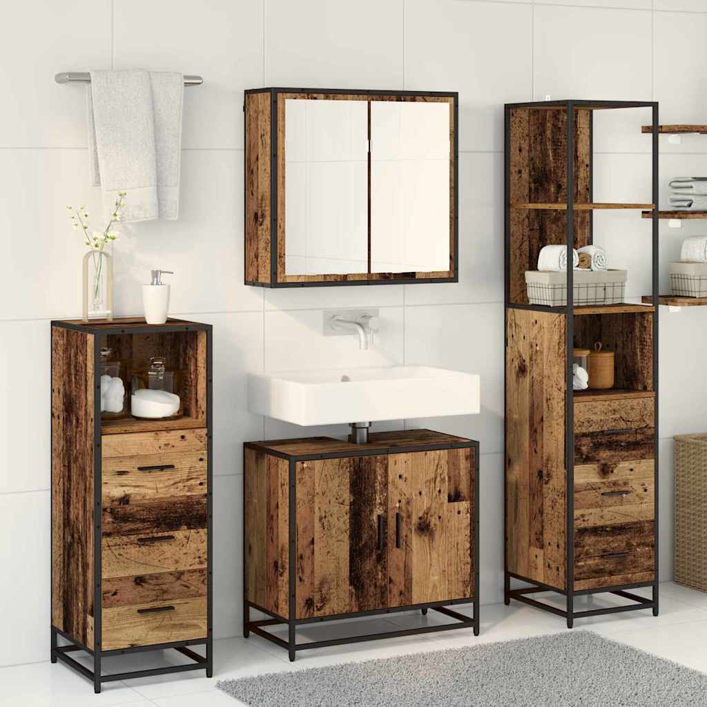 Badezimmermöbel-Set mit Schubladen 4 pcs Altholz Holzwerkstoff