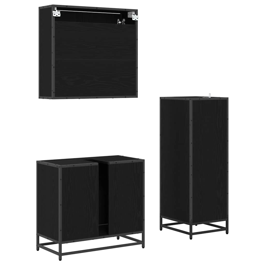 Badezimmermöbel-Set 3 pcs Schwarz Eichen-Optik Holzwerkstoff