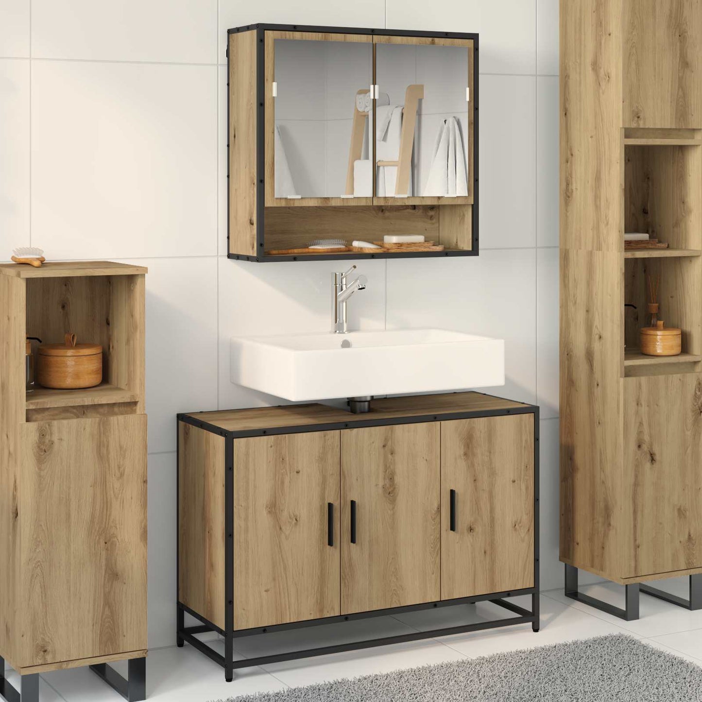 Badezimmermöbel-Set mit Regal 2 pcs Artisan-Eiche Holzwerkstoff