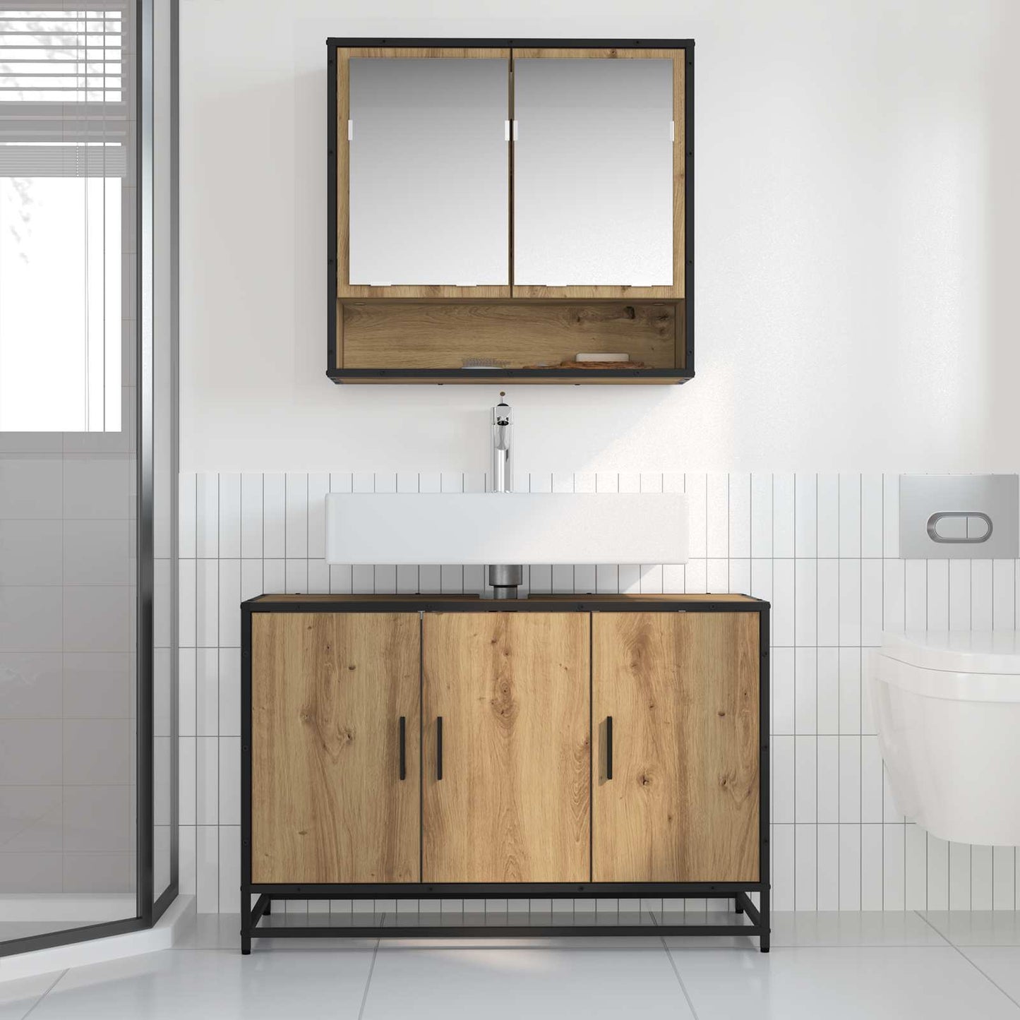 Badezimmermöbel-Set mit Regal 2 pcs Artisan-Eiche Holzwerkstoff