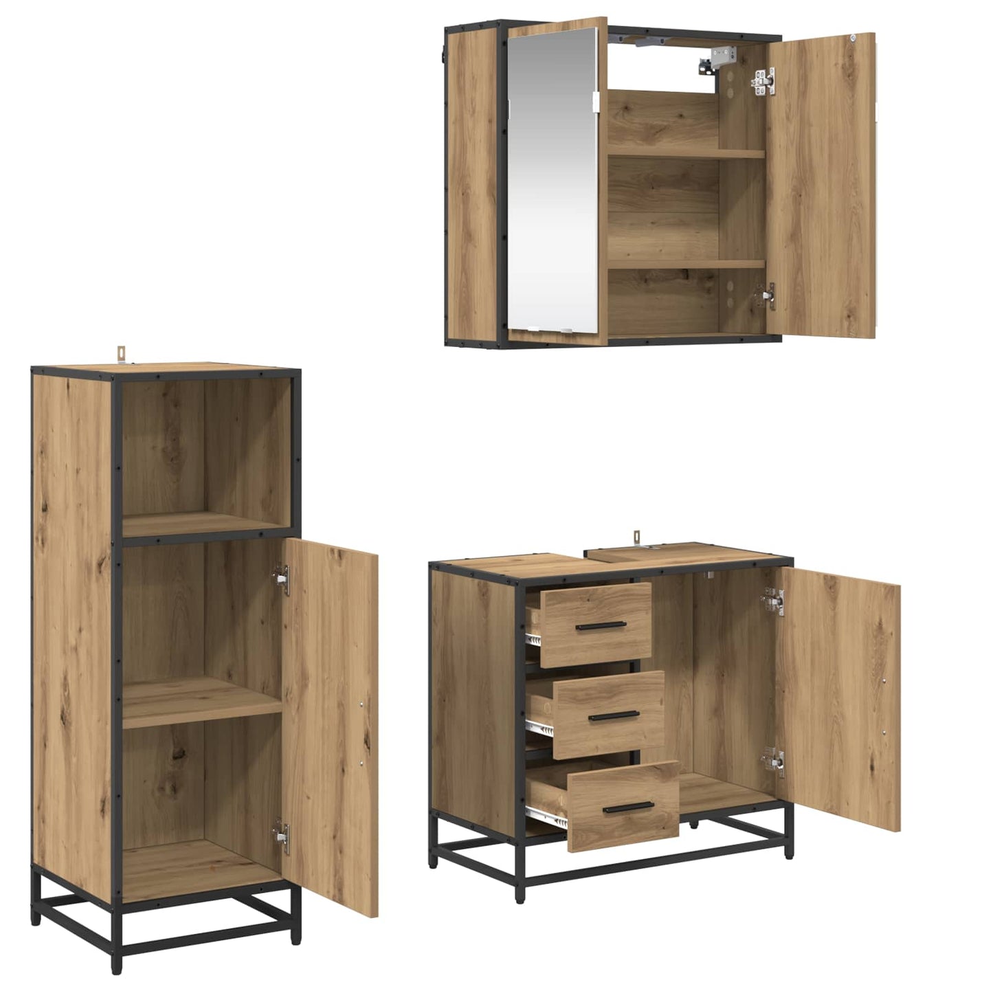 Badezimmermöbel-Set mit Regal 3 pcs Artisan-Eiche Holzwerkstoff