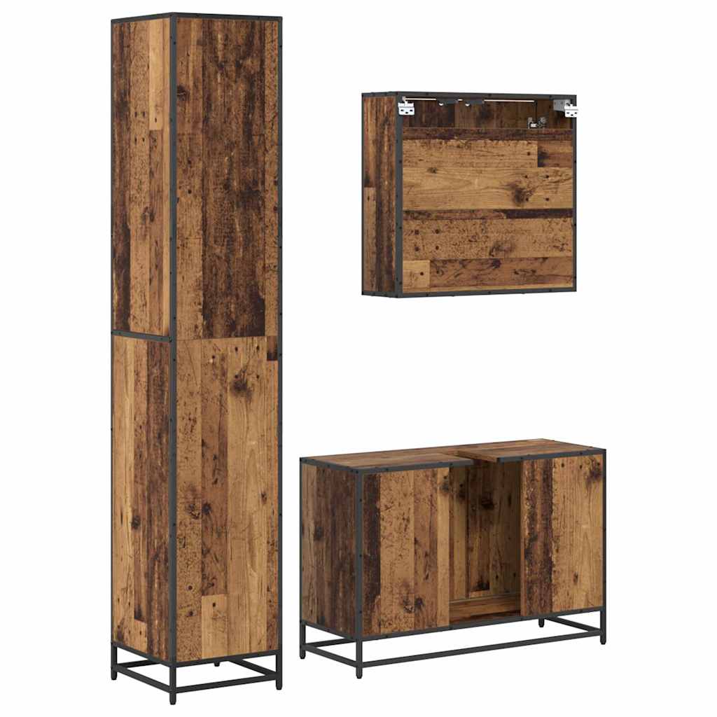 Badezimmermöbel-Set mit Regal 3 pcs Altholz Holzwerkstoff