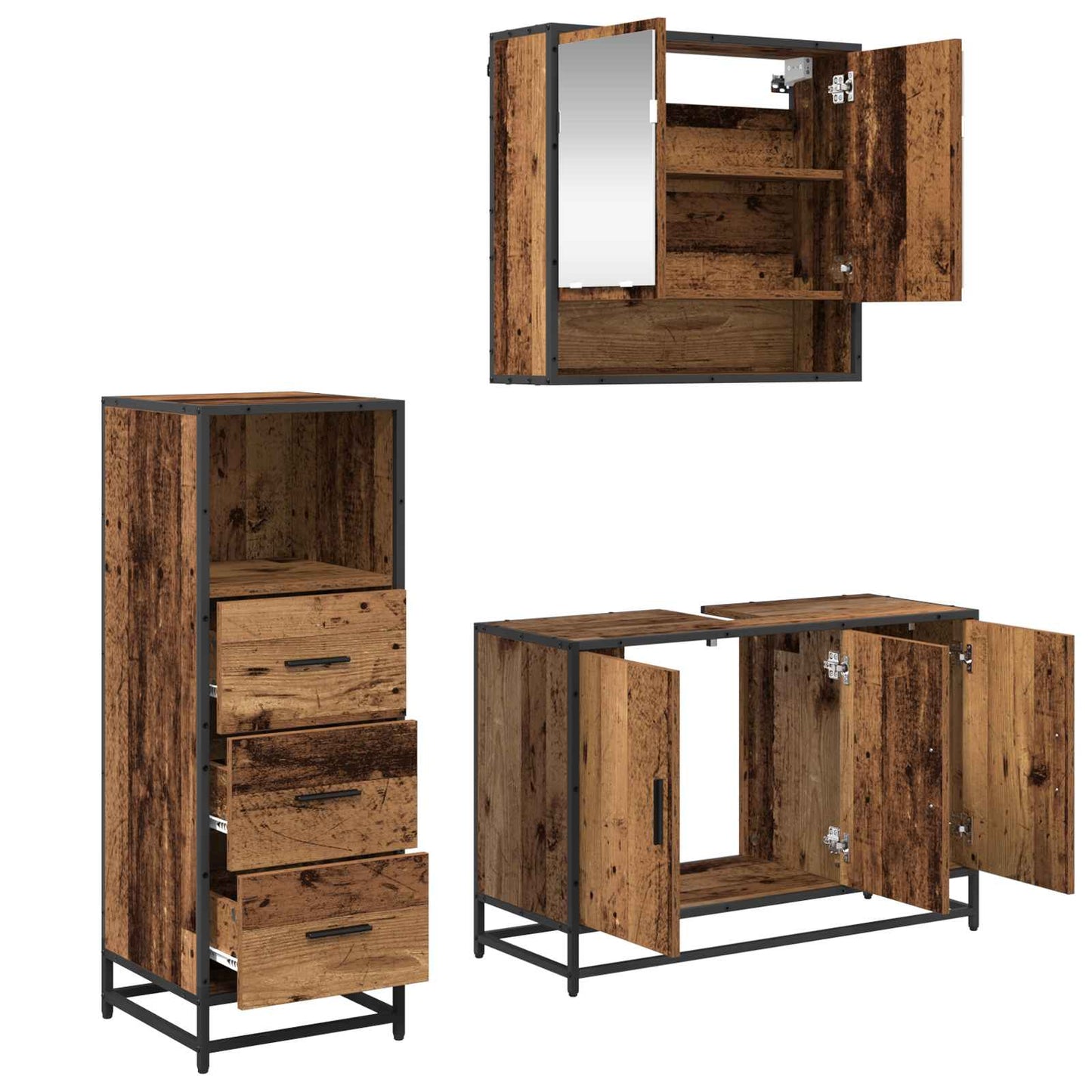 Badezimmermöbel-Set mit Schubladen 3 pcs Altholz Holzwerkstoff