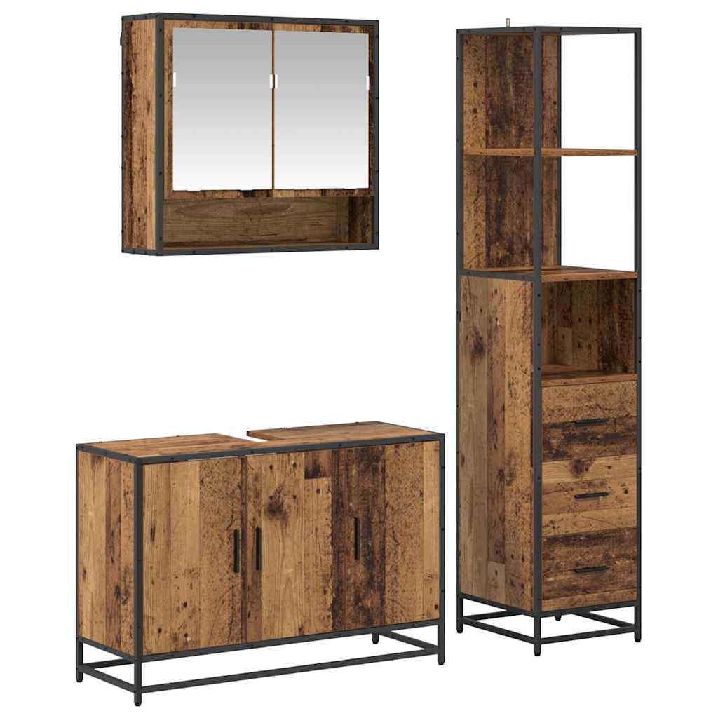 Badezimmermöbel-Set mit Schubladen 3 pcs Altholz Holzwerkstoff