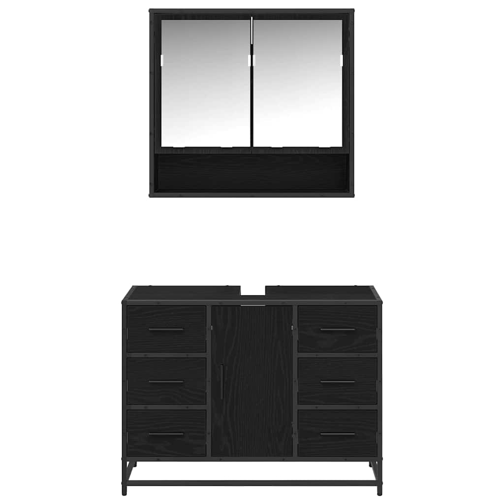 Badezimmermöbel-Set 2 pcs Schwarz Eichen-Optik Holzwerkstoff