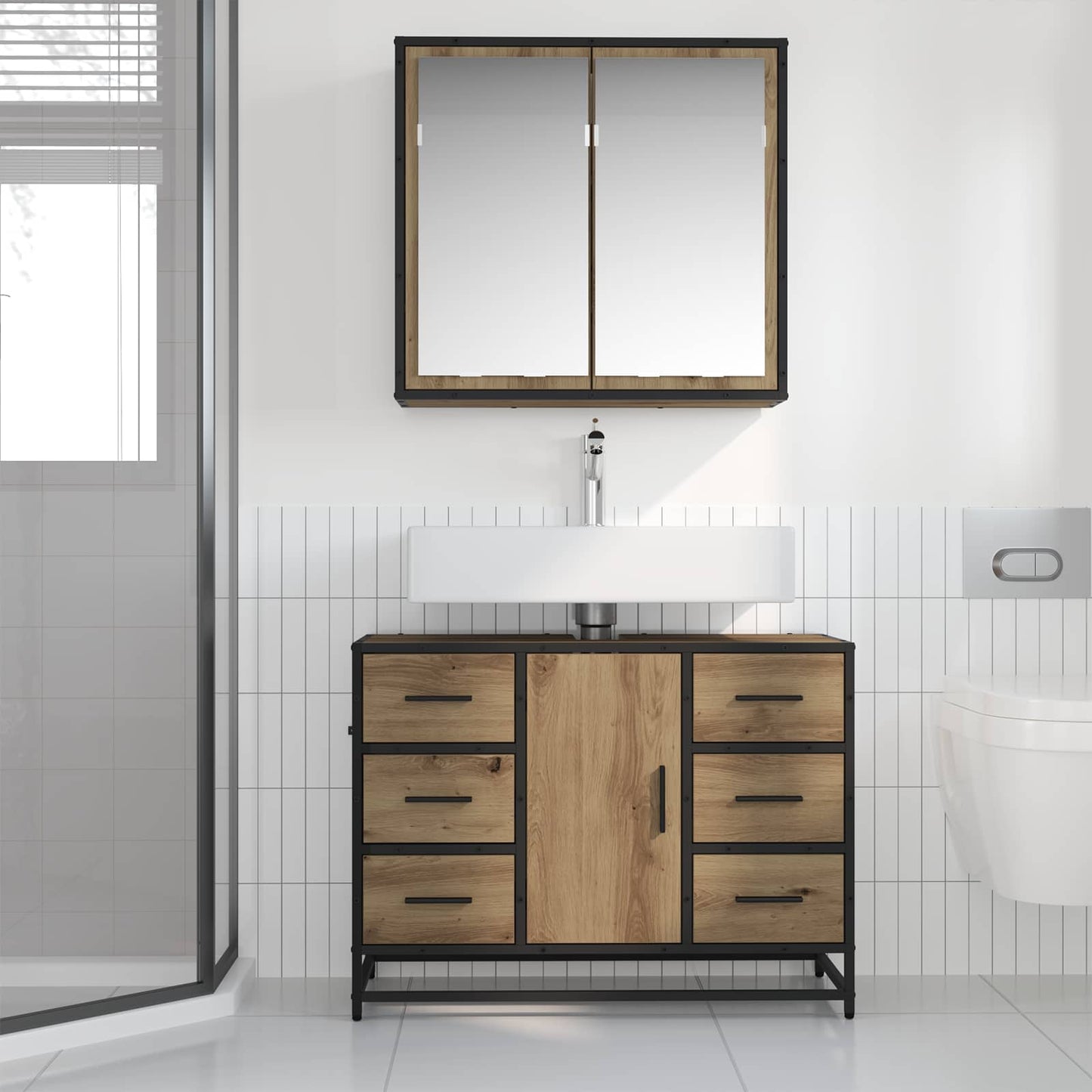 Badezimmermöbel-Set mit Regal 2 pcs Artisan-Eiche Holzwerkstoff