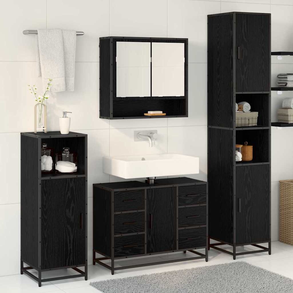 Badezimmermöbel-Set 4 pcs Schwarz Eichen-Optik Holzwerkstoff