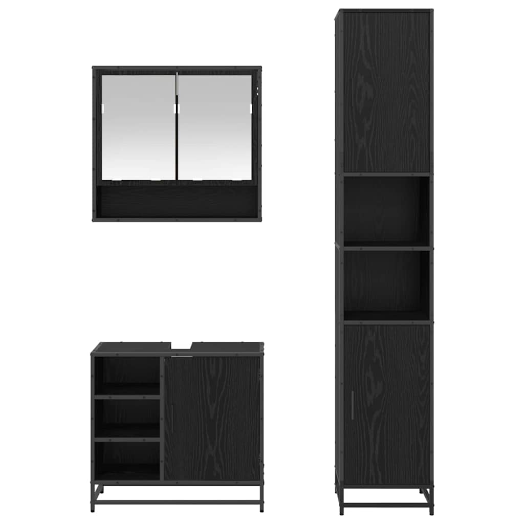 Badezimmermöbel-Set 3 pcs Schwarz Eichen-Optik Holzwerkstoff