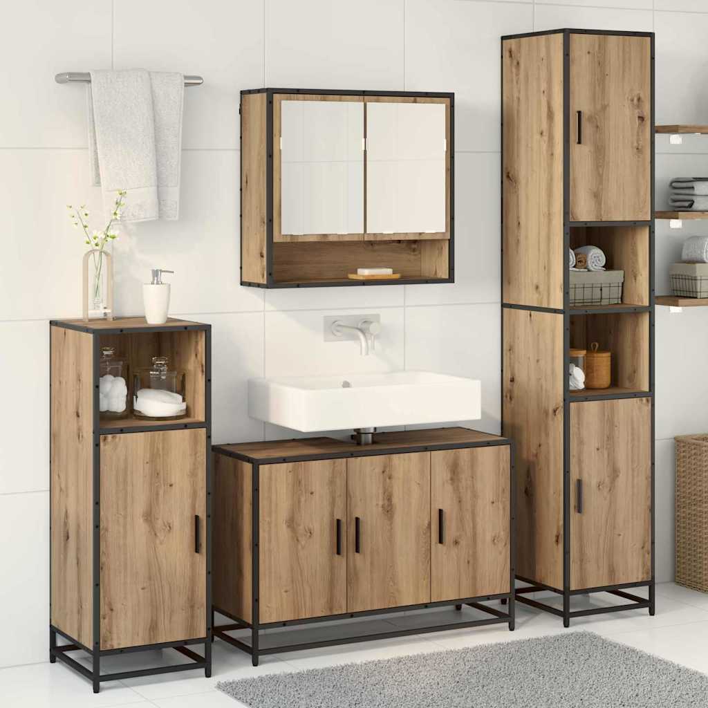 Badezimmermöbel-Set mit Regal 4 pcs Artisan-Eiche Holzwerkstoff