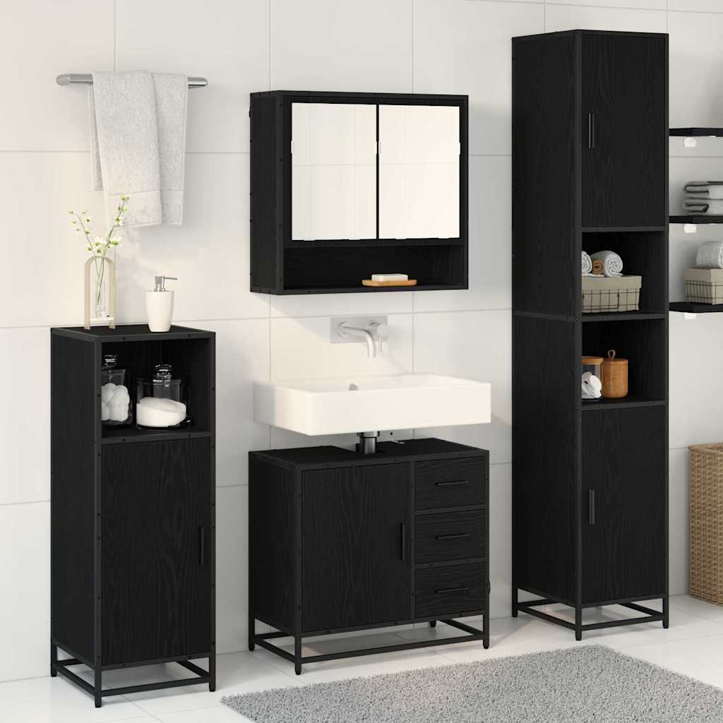 Badezimmermöbel-Set 4 pcs Schwarz Eichen-Optik Holzwerkstoff