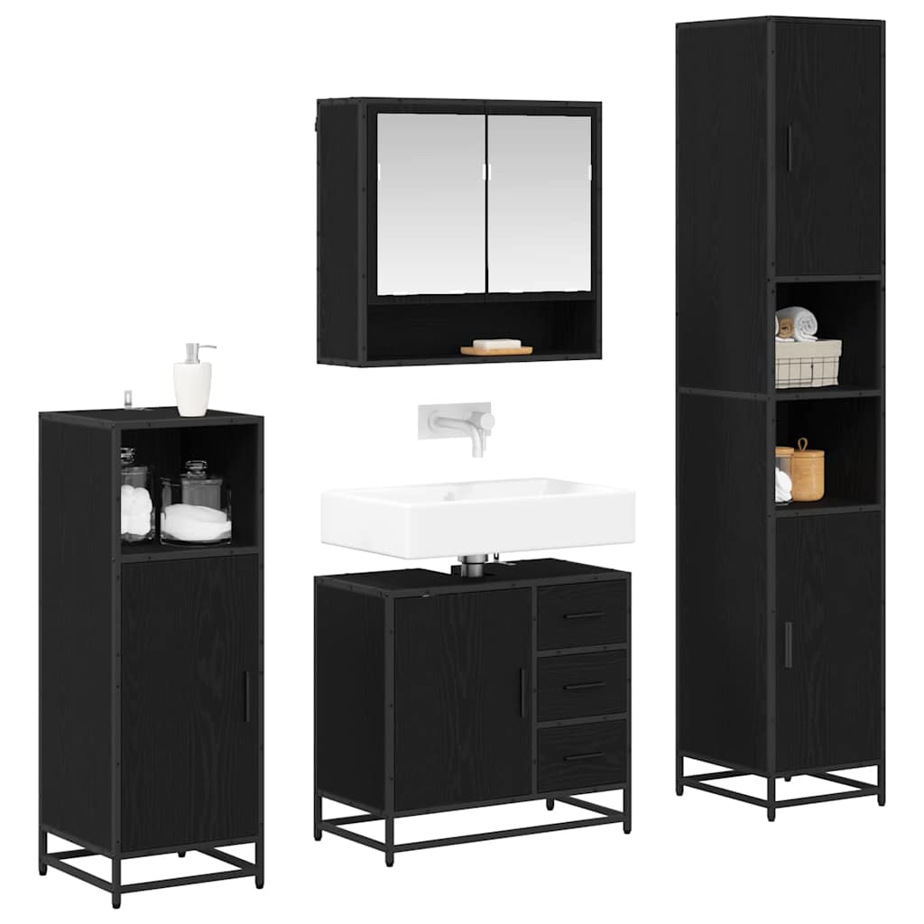 Badezimmermöbel-Set 4 pcs Schwarz Eichen-Optik Holzwerkstoff