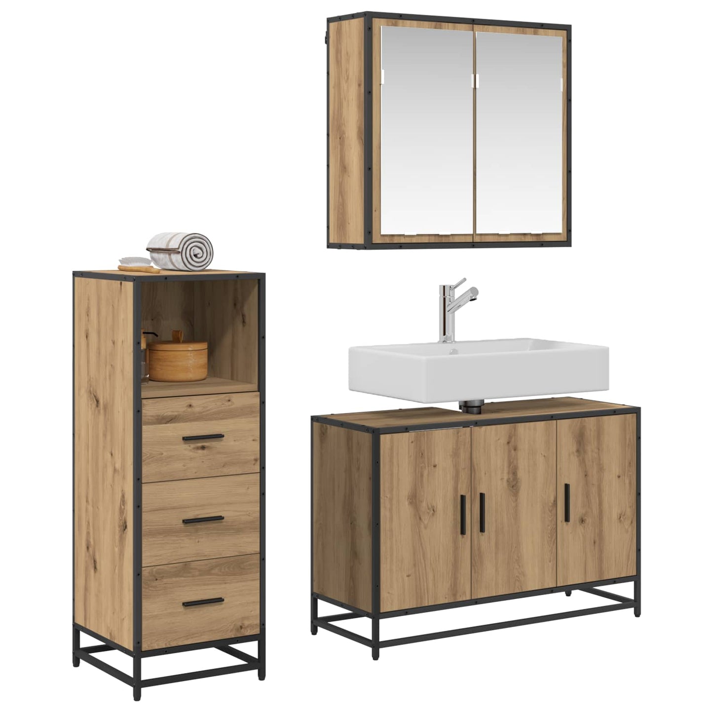 Badezimmermöbel-Set mit Regal 3 pcs Artisan-Eiche Holzwerkstoff