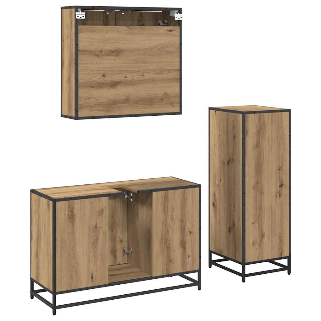 Badezimmermöbel-Set mit Regal 3 pcs Artisan-Eiche Holzwerkstoff