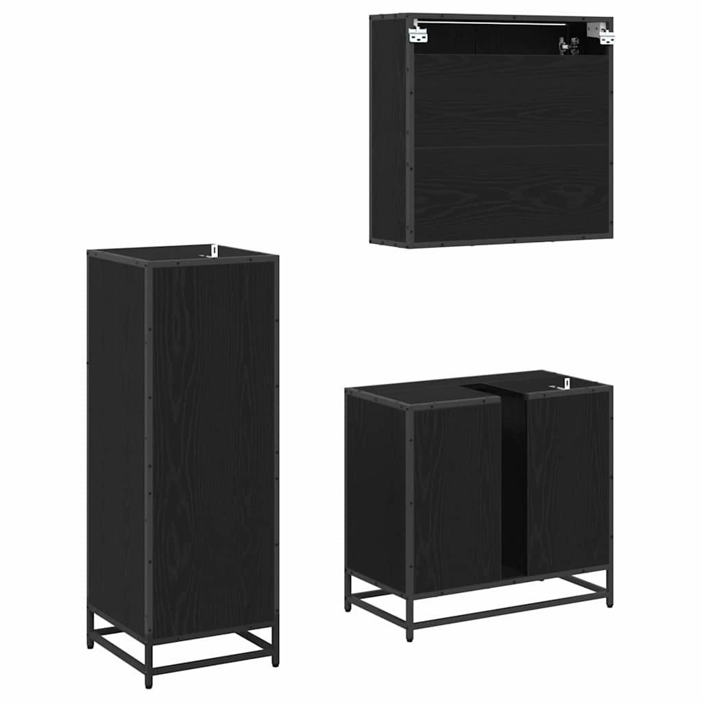Badezimmermöbel-Set 3 pcs Schwarz Eichen-Optik Holzwerkstoff