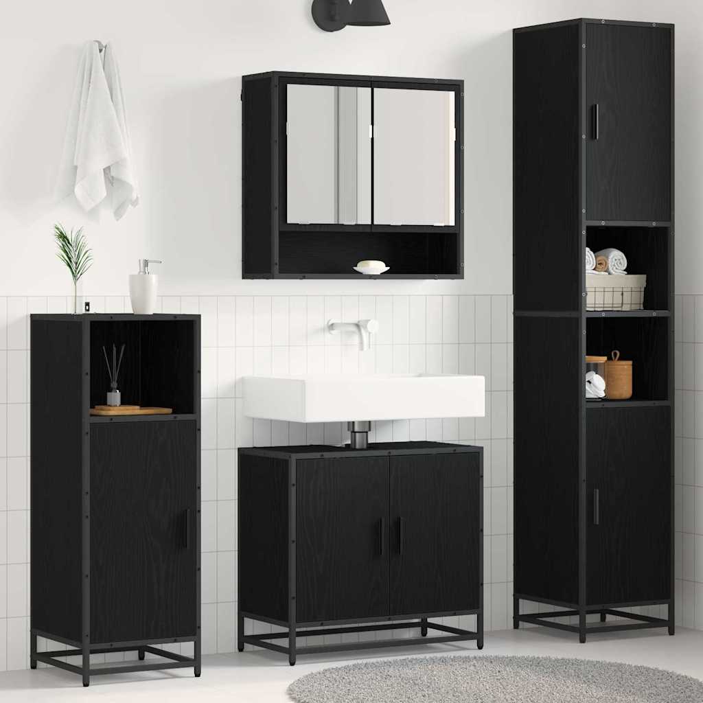 Badezimmermöbel-Set 4 pcs Schwarz Eichen-Optik Holzwerkstoff