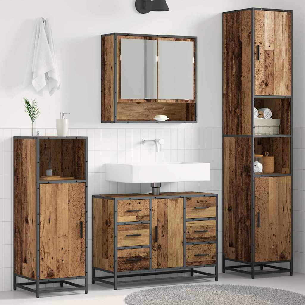 Badezimmermöbel-Set mit Schubladen 3 pcs Altholz Holzwerkstoff