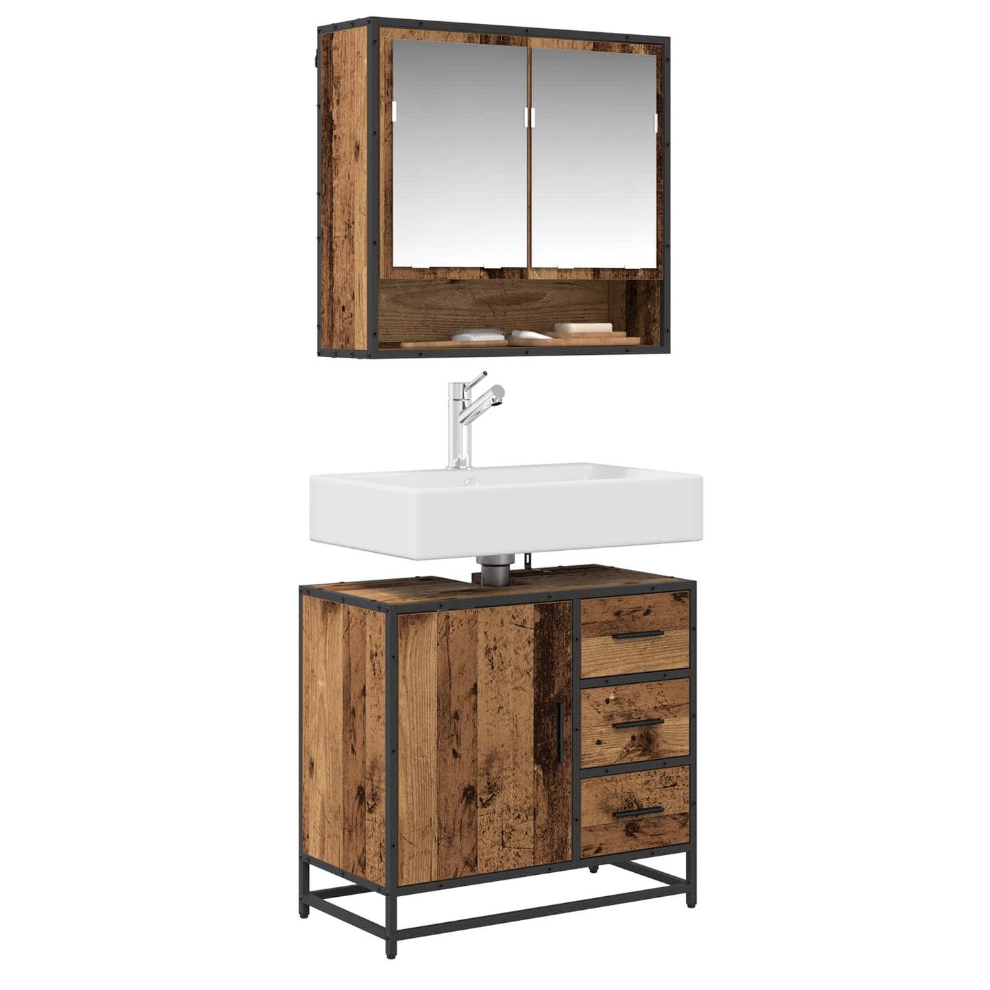 Badezimmermöbel-Set mit Schubladen 2 pcs Altholz Holzwerkstoff