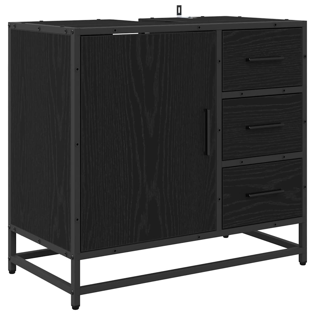 Badezimmermöbel-Set 2 pcs Schwarz Eichen-Optik Holzwerkstoff