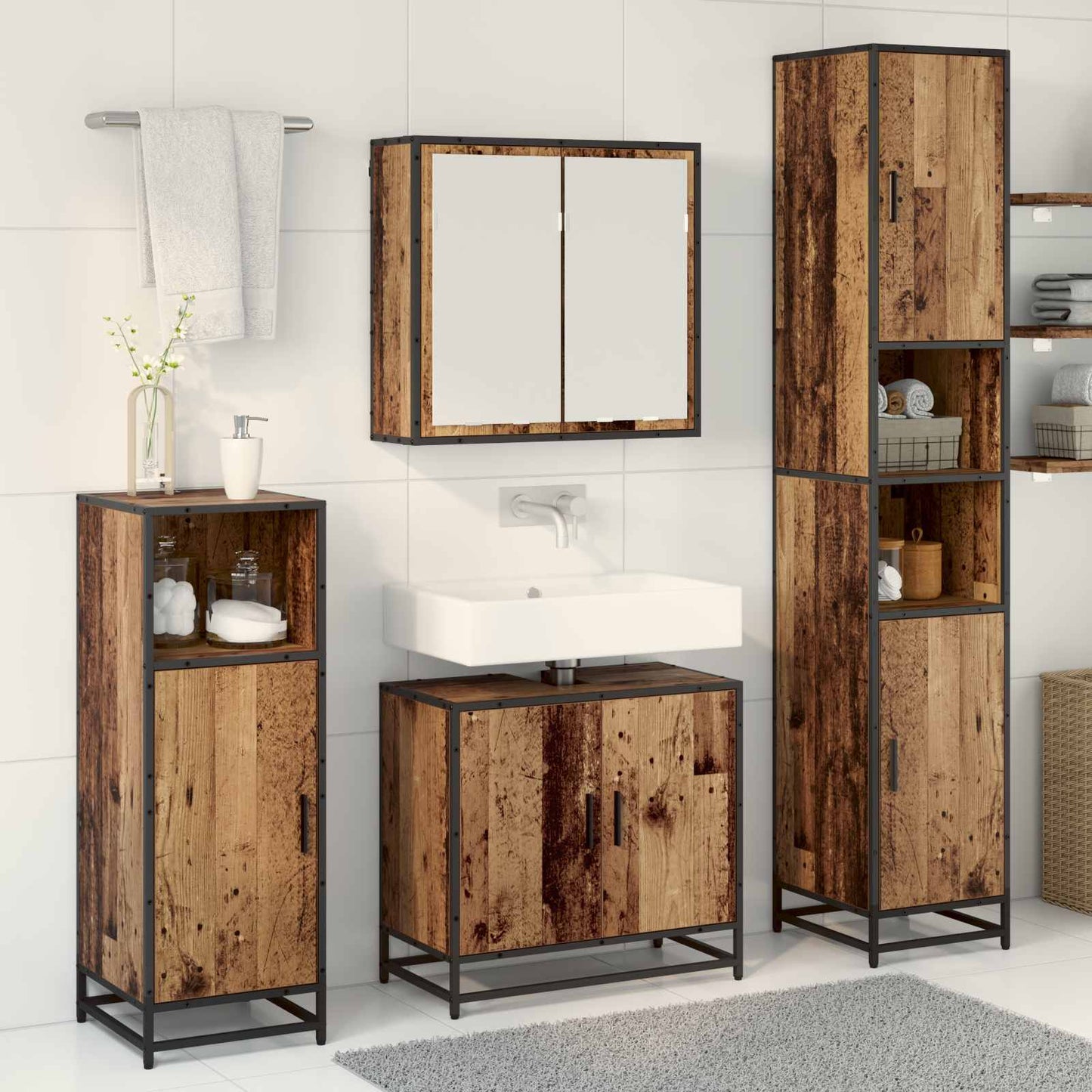 Badezimmermöbel-Set mit Regal 3 pcs Altholz Holzwerkstoff