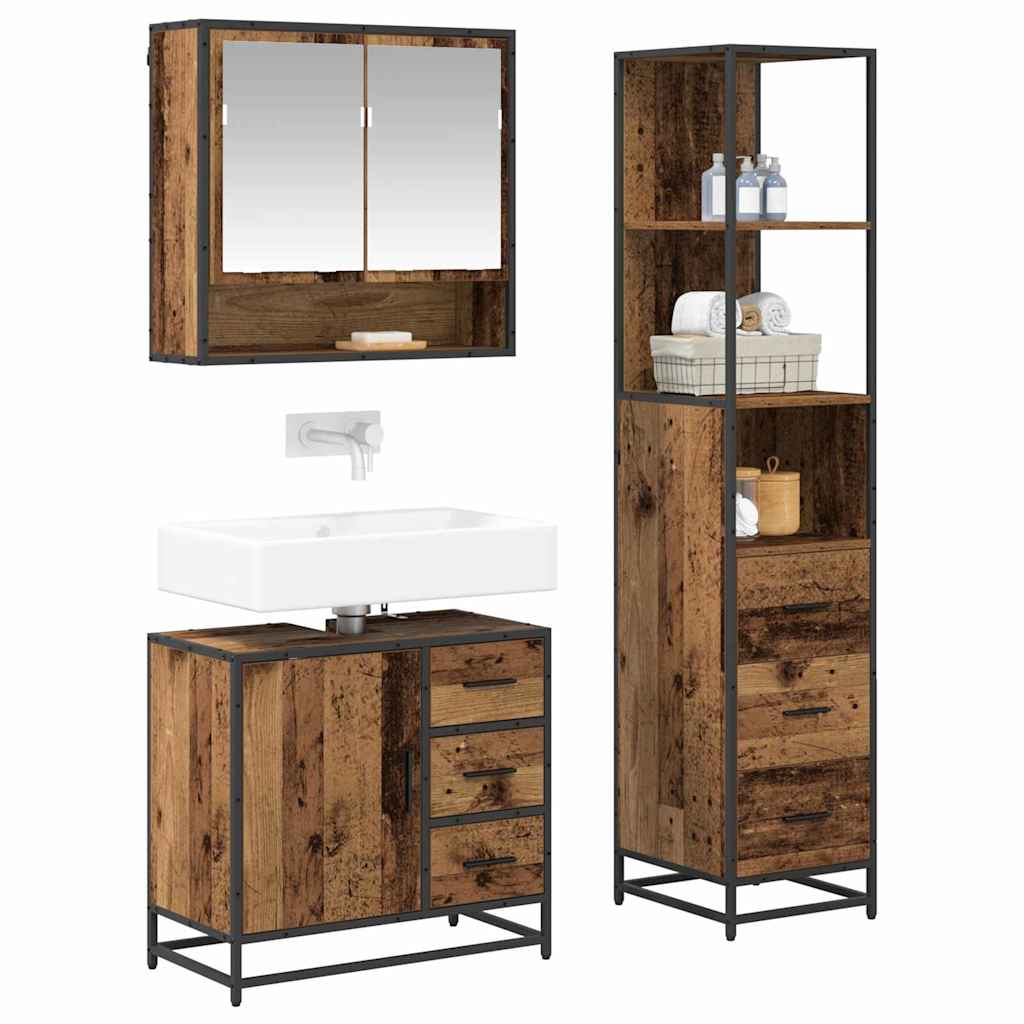 Badezimmermöbel-Set mit Schubladen 3 pcs Altholz Holzwerkstoff