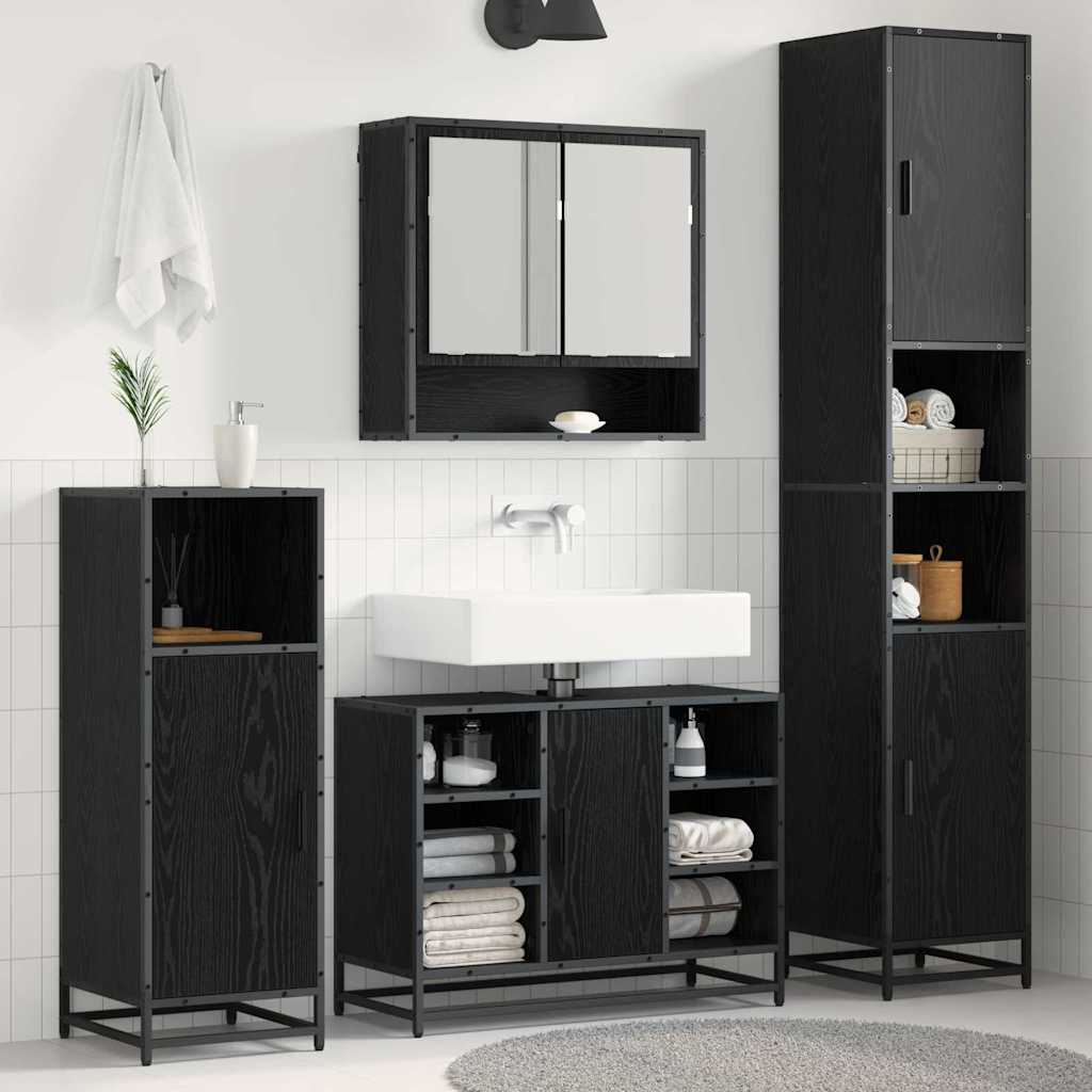 Badezimmermöbel-Set 4 pcs Schwarz Eichen-Optik Holzwerkstoff