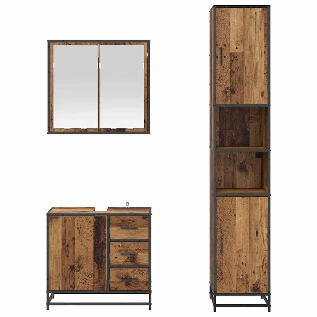 Badezimmermöbel-Set mit Schubladen 3 pcs Altholz Holzwerkstoff