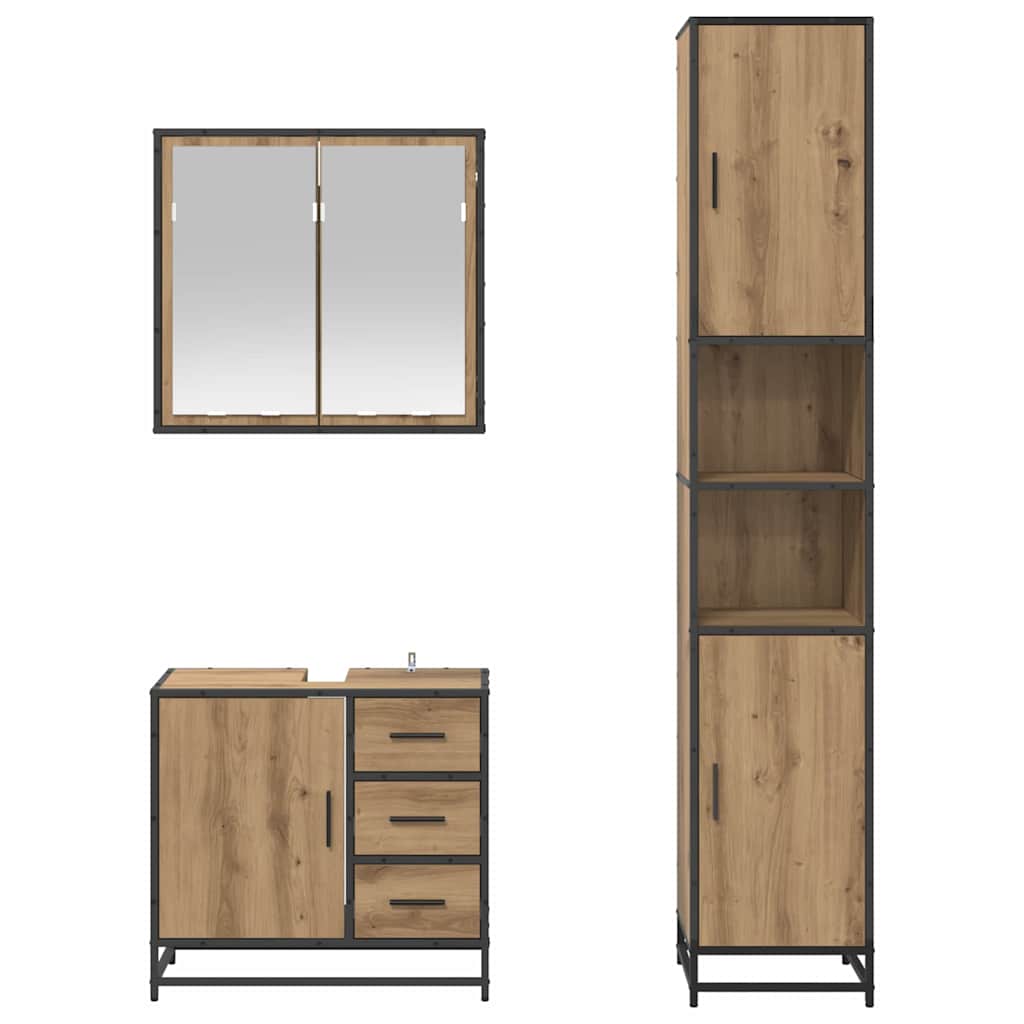 Badezimmermöbel-Set mit Regal 3 pcs Artisan-Eiche Holzwerkstoff