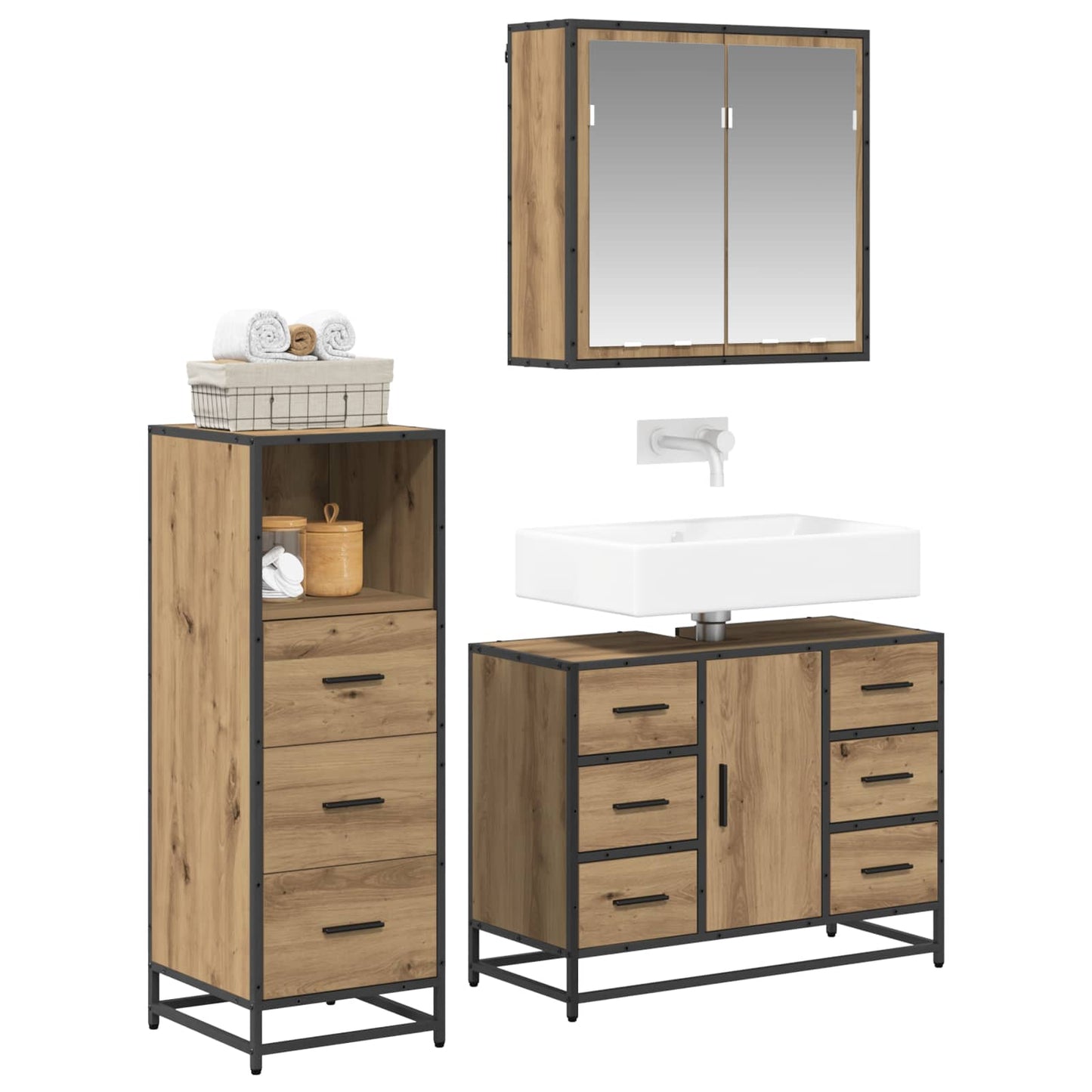 Badezimmermöbel-Set mit Regal 3 pcs Artisan-Eiche Holzwerkstoff