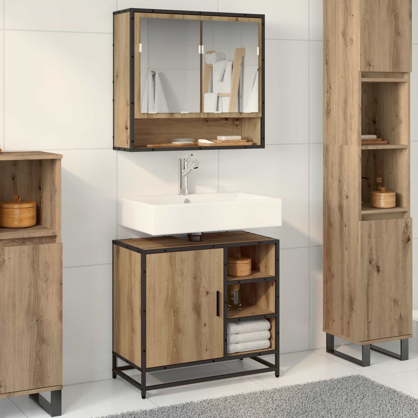Badezimmermöbel-Set mit Regal 2 pcs Artisan-Eiche Holzwerkstoff