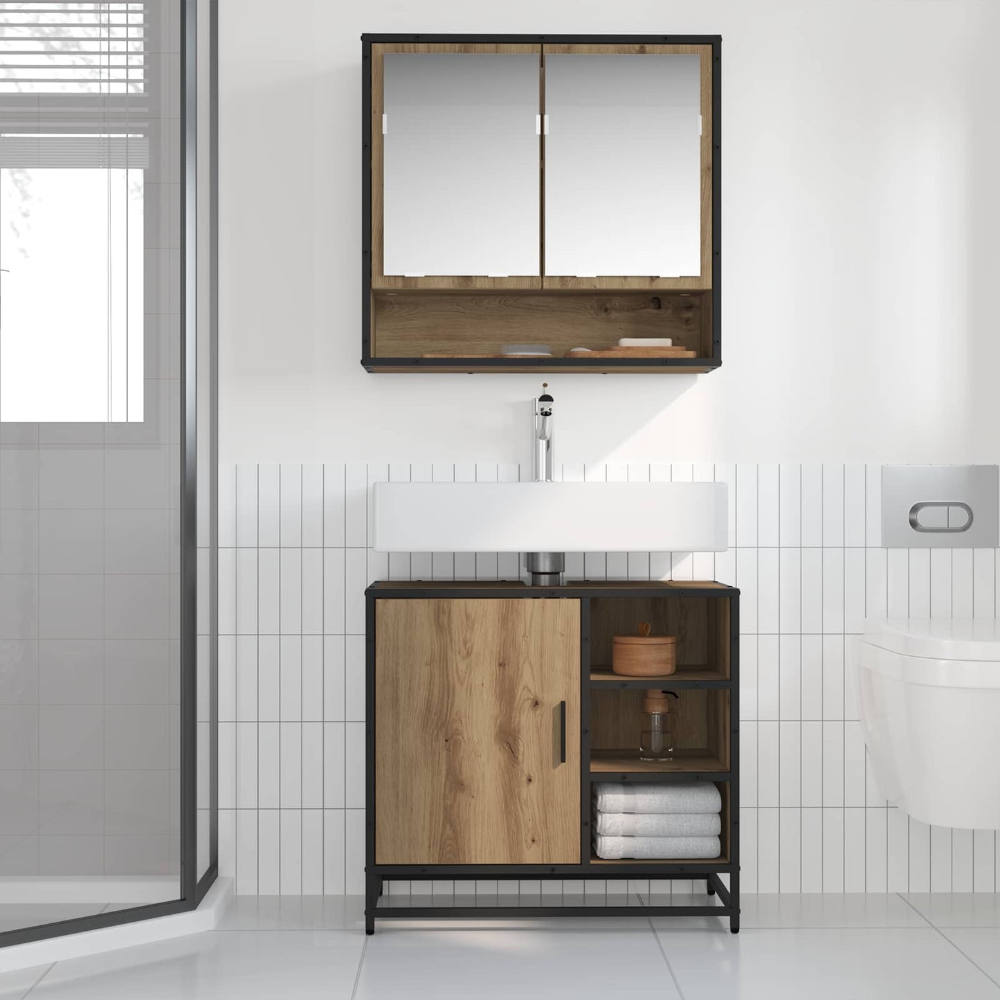 Badezimmermöbel-Set mit Regal 2 pcs Artisan-Eiche Holzwerkstoff
