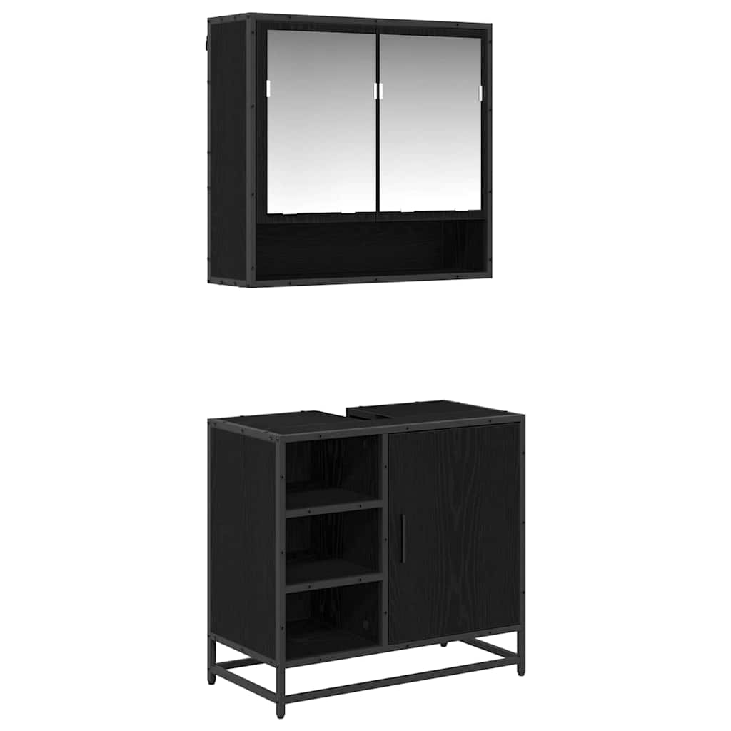 Badezimmermöbel-Set 2 pcs Schwarz Eichen-Optik Holzwerkstoff
