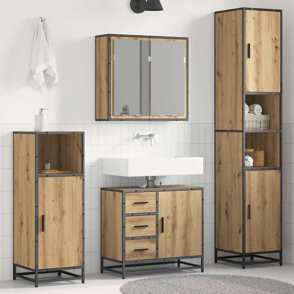 Badezimmermöbel-Set mit Regal 4 pcs Artisan-Eiche Holzwerkstoff