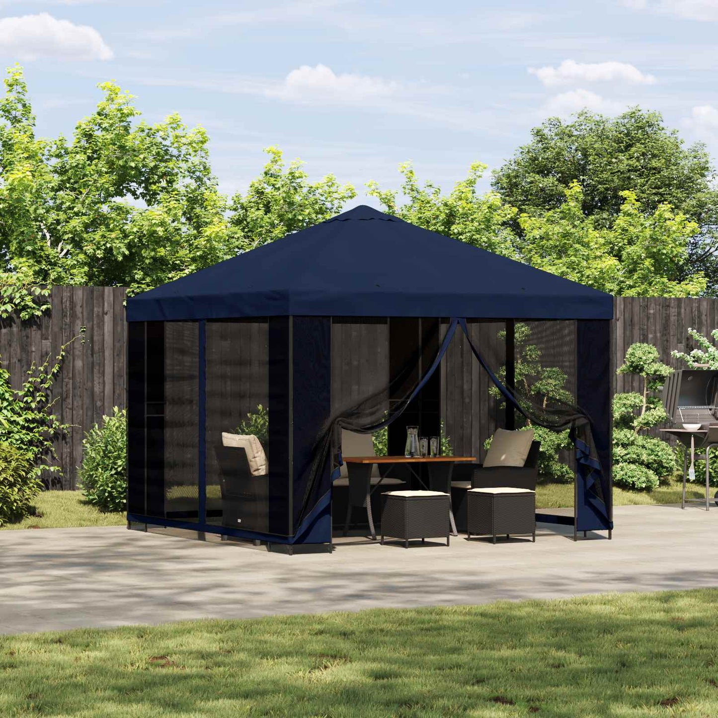 Pavillon 3 x 3 m Blau Polyester und Stahl 190