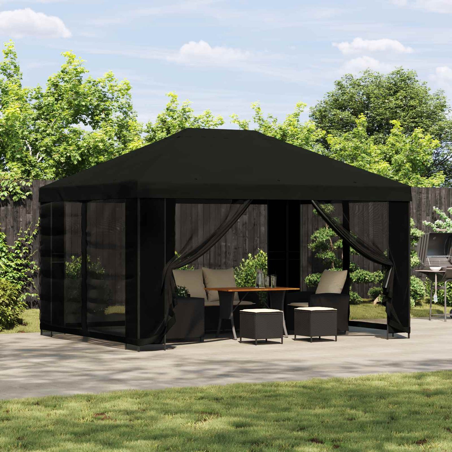 Pavillon 4 x 3 m Schwarz Polyester und Stahl 190