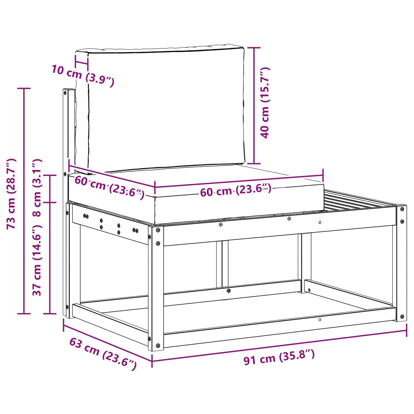 Outdoor End Sofa Natur 91 x 63 x 73 cm Massivholz Akazie