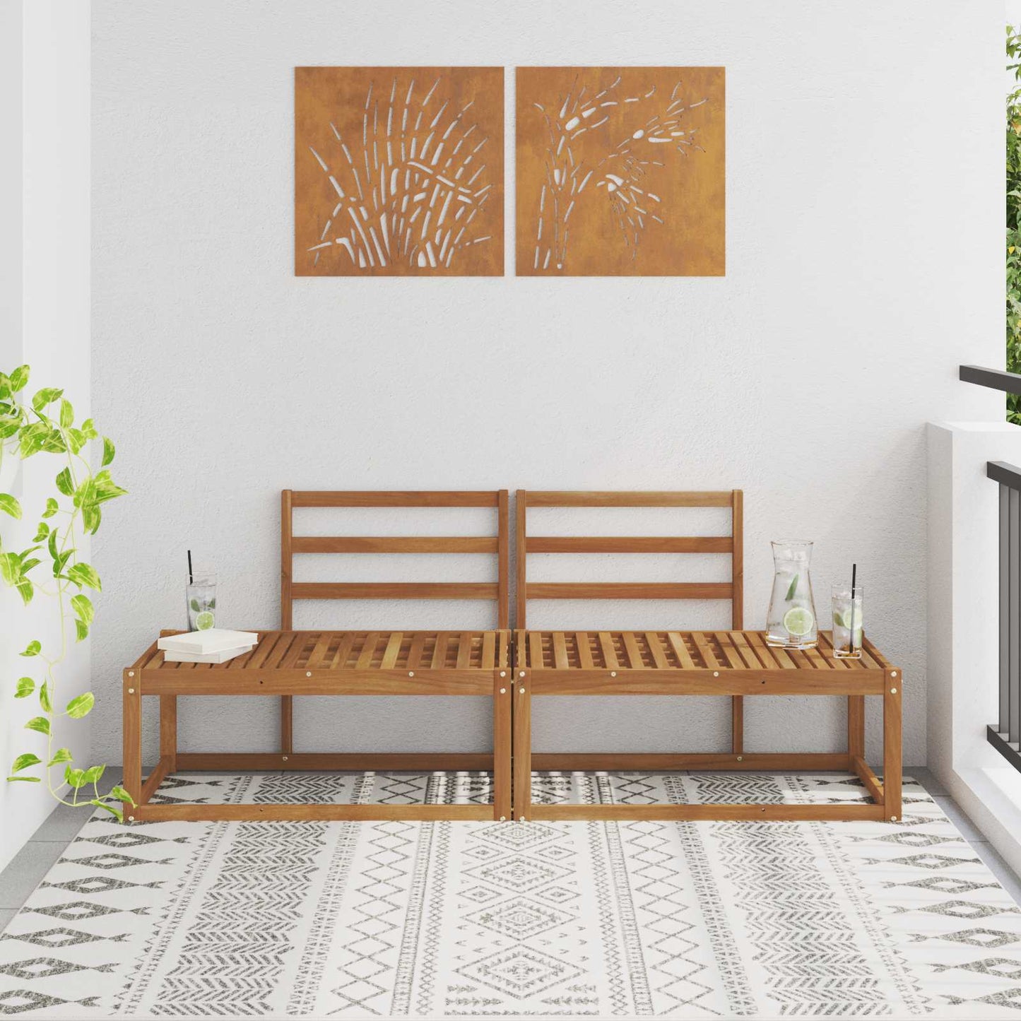 Outdoor End Sofa 2 Stück Natur 182,5 x 63 x 73 cm