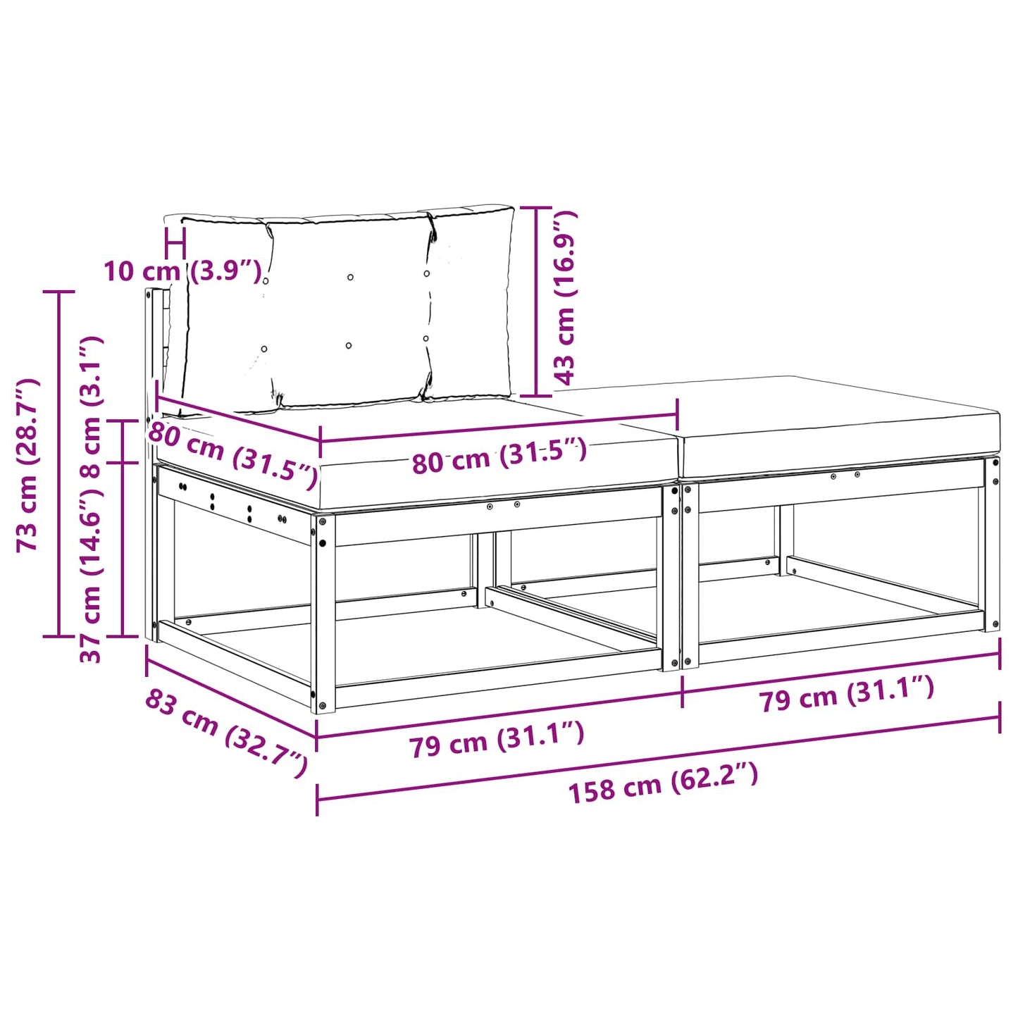 Sectional Sofa Einheiten mit Kissen 2 Stück Natur