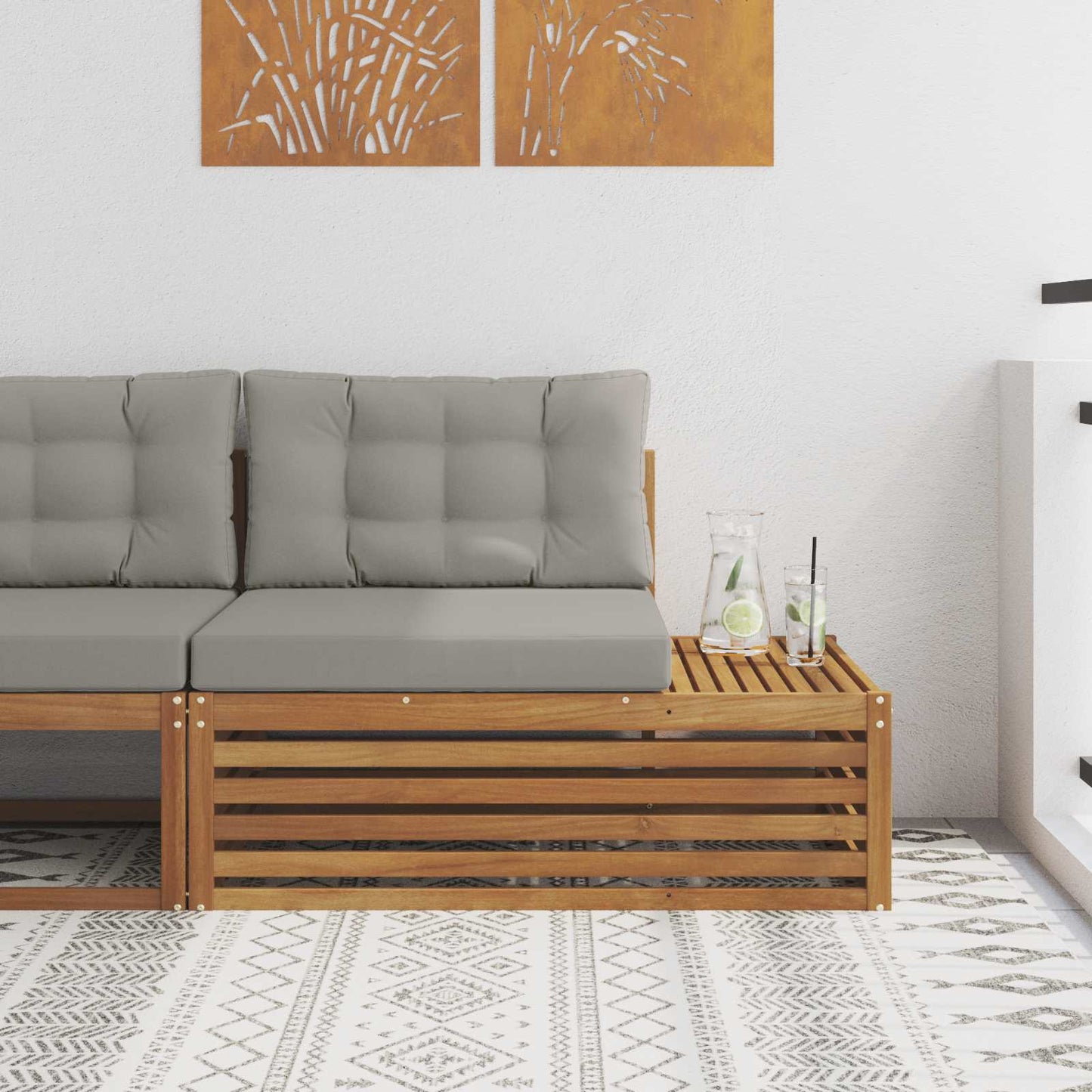 Outdoor Endsofa 3 Stück Natürlich und Hellgrau 115 x 83 x 73 cm