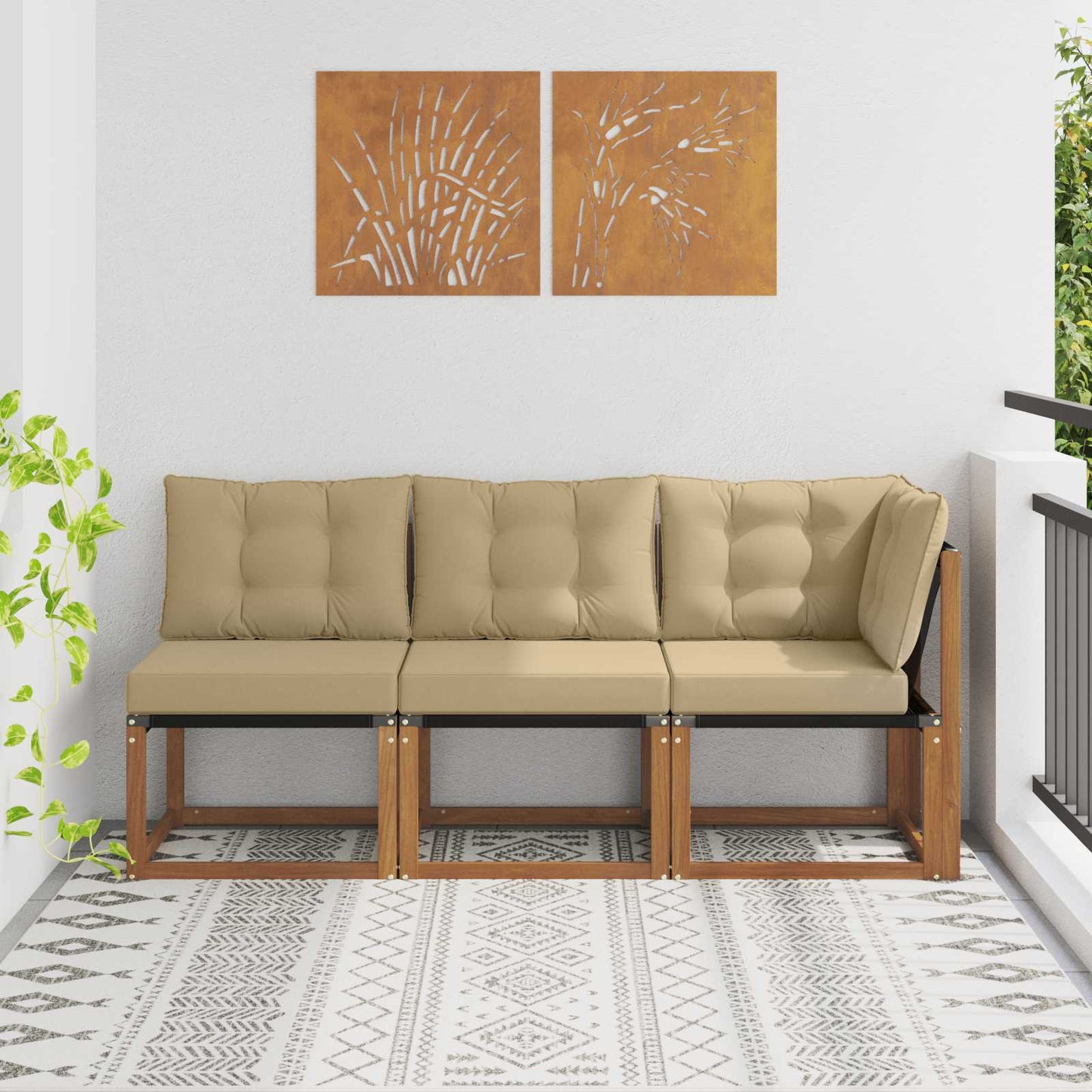 Outdoor Mittel- und Ecksofa mit Kissen 3 Stück Natur